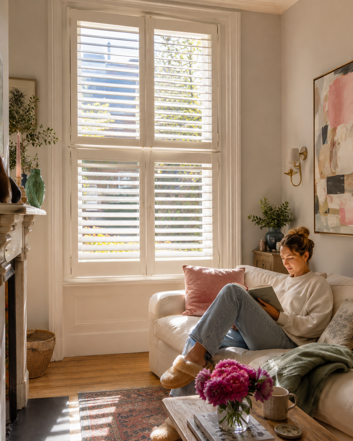 Tier-on-tier shutters with the upper panels open