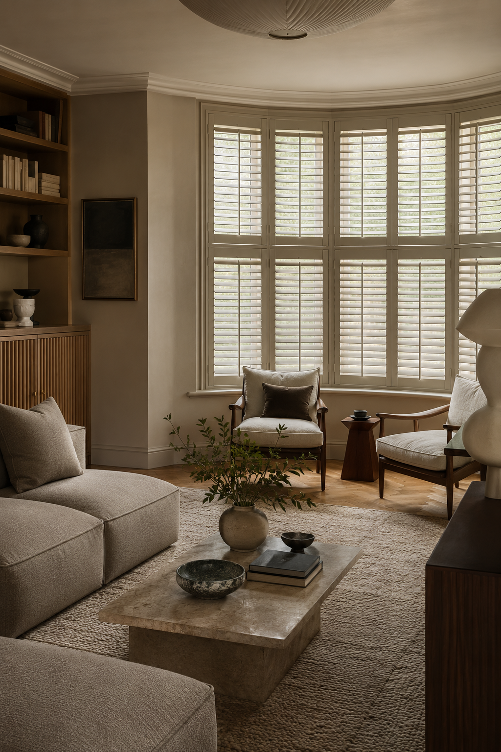 Tier-on-tier shutters in a bay window